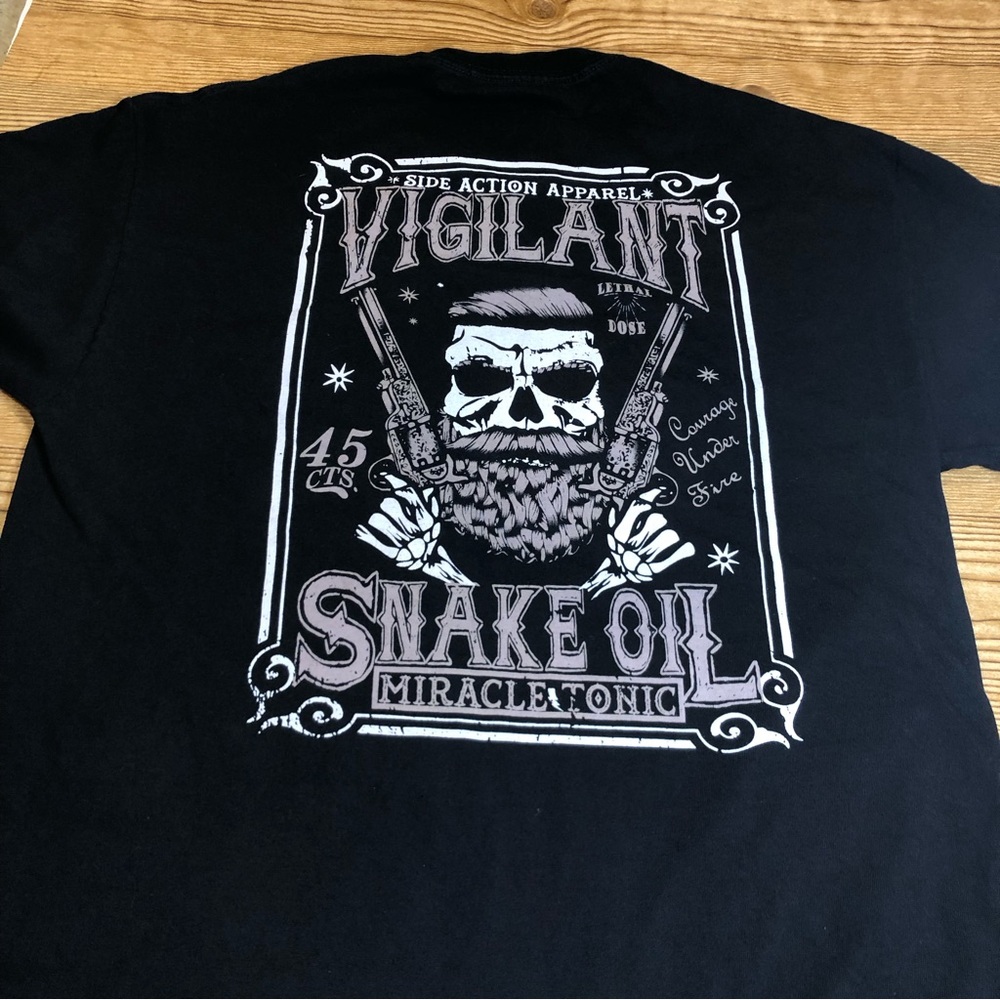 Large side action Apparel Vigilant Snake Oil tee.  law enforcement. - Picture 5 of 6
